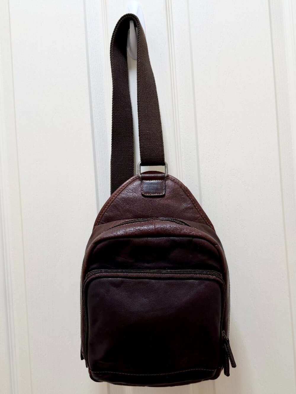Jack Georges Leather Crossbody Backpack Brown Zip Closure Adjustable Strap Boho